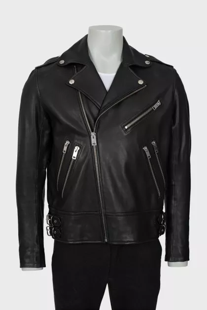 Men's leather jacket with pockets