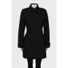 Cropped black trench coat with belt