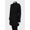 Cropped black trench coat with belt