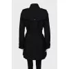 Cropped black trench coat with belt