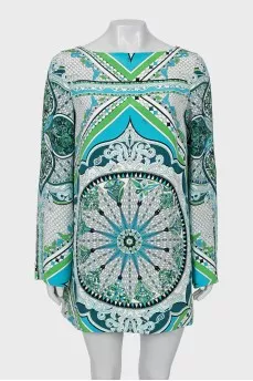 Printed silk mini dress