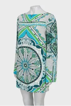 Printed silk mini dress