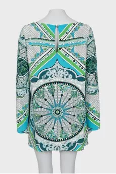 Printed silk mini dress