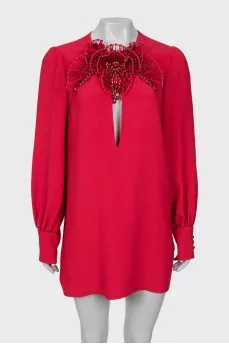 Silk mini dress with decor