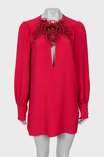 Silk mini dress with decor