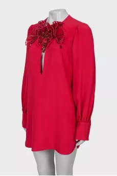 Silk mini dress with decor