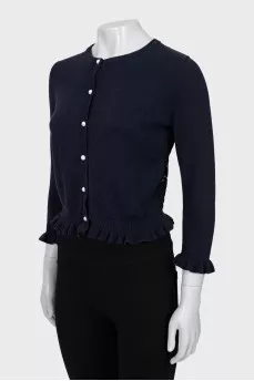 Cropped blue cardigan with ruffles