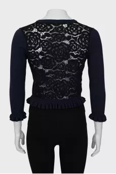 Cropped blue cardigan with ruffles