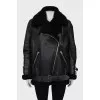 Black sheepskin coat made of leather and fur