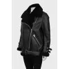Black sheepskin coat made of leather and fur