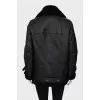 Black sheepskin coat made of leather and fur