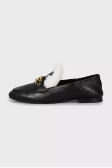 Leather loafers with fur
