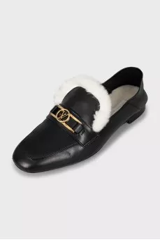 Leather loafers with fur