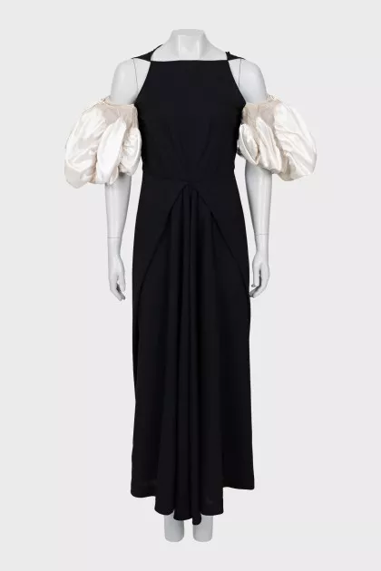 Black maxi dress with puff sleeves