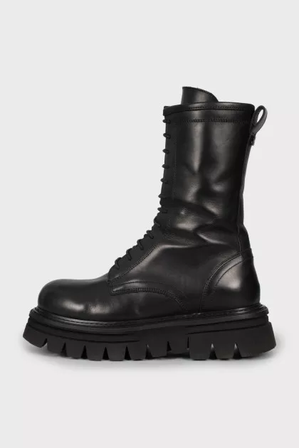 Black leather high boots