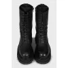 Black leather high boots