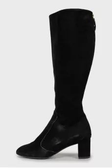 Suede boots with gold zipper