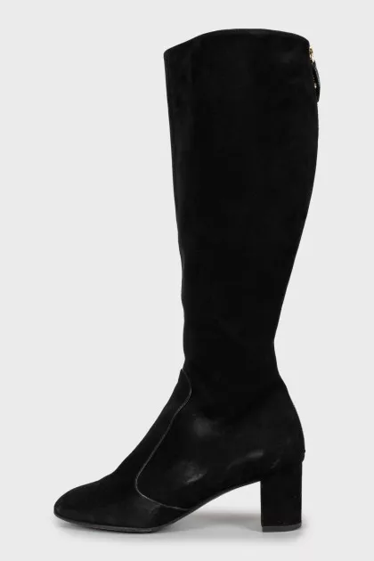 Suede boots with gold zipper
