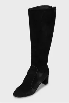 Suede boots with gold zipper