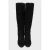 Suede boots with gold zipper