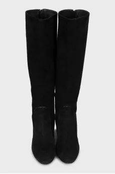 Suede boots with gold zipper