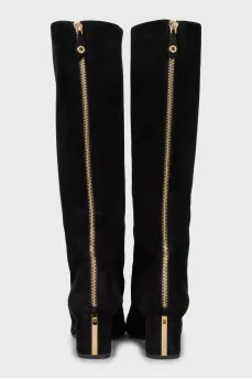 Suede boots with gold zipper
