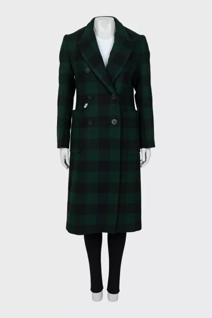 Checked wool coat with tag