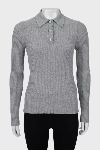 Ribbed jumper with decorated buttons