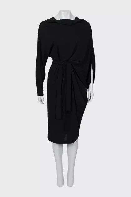 Black asymmetrical dress with belt
