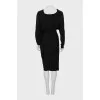 Black asymmetrical dress with belt