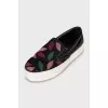 Leather slip-ons with embroidery