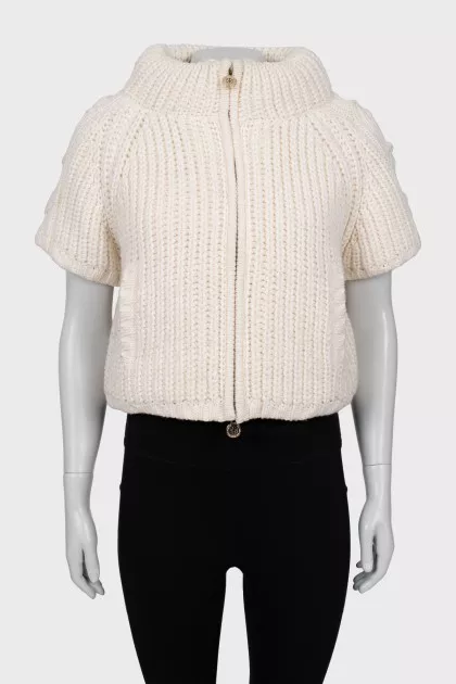 Beige down jacket with short sleeves