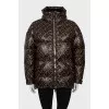 Brown down jacket with text print