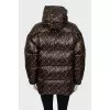 Brown down jacket with text print