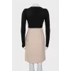 Two-tone dress with voluminous shoulders