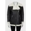 Leather coat with oblique zipper