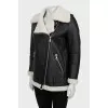 Leather coat with oblique zipper