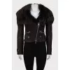 Short shearling coat with bias zipper
