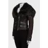 Short shearling coat with bias zipper
