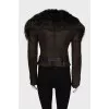 Short shearling coat with bias zipper