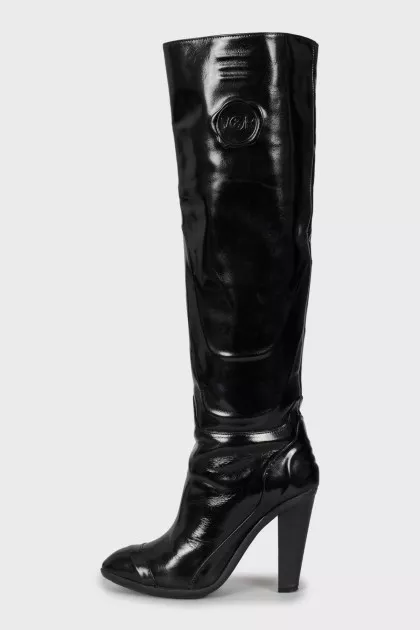 Patent leather high heel boots