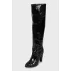 Patent leather high heel boots