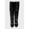 Patent leather high heel boots