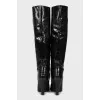 Patent leather high heel boots