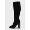 Black suede high heel boots