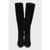 Black suede high heel boots