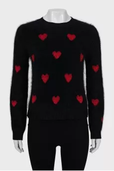 Printed long pile sweater