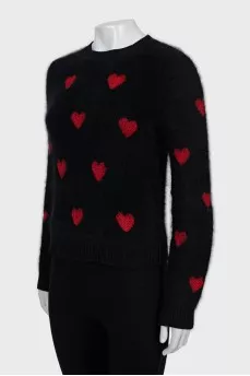 Printed long pile sweater