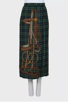 Printed wool pencil skirt