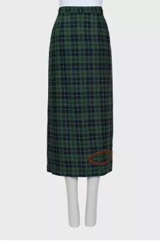 Printed wool pencil skirt